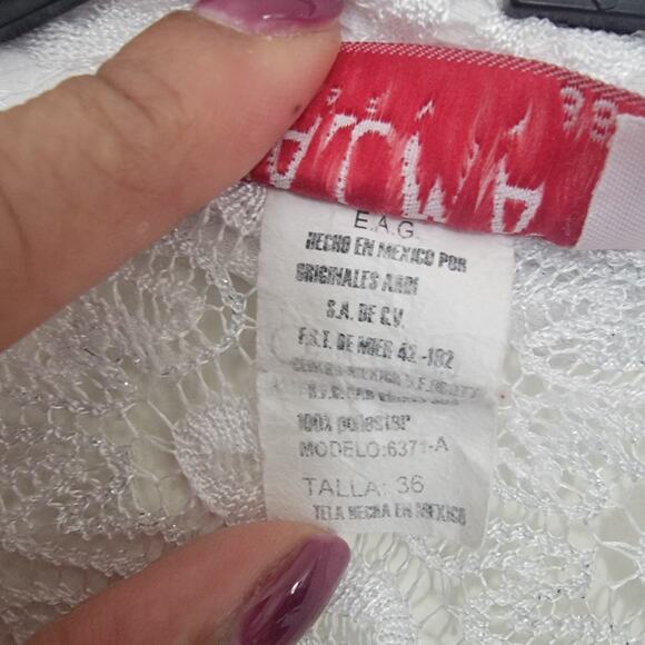 Vintage Y2K Paloma Carmin Knit See Through Collar Button Up Beach Cover Up Sz 36 - Picture 8 of 8